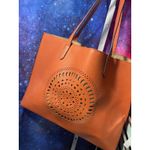 Neiman Marcus Boho Western Orange Tote Bag Laser Cut Medallion Handbag Photo 4