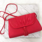 La Regale Vintage  Red Satin Crossbody Tassel Bag Photo 0