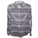 American Eagle grey vintage boyfriend fit plaid button up shirt size M Photo 0