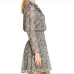 Joie  LILIANNA BLACK WHITE ROMANTIC RUFFLED SILK RUCHED SMOCKED WAIST LINED DRESS Photo 2