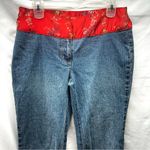 I.N.C Y2K Bootcut Jeans Red Satin Embroidered Oriental Waistband 8 No Stretch Blue Photo 3