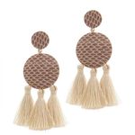 Tassel Dangle Earrings Beige Thread Design Tan Photo 0
