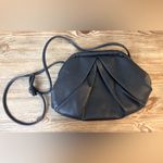 Vintage 80s Navy Blue Retro Bag BAZAAR Clamshell Purse 1980s Photo 1
