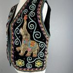 Oasis Vintage 70 Imports Elephant Embroidered Sequin Black Velvet Vest Free Size Photo 2