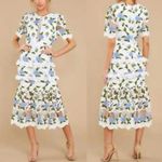 Just Me  Embroidered Lace white/Blue Floral Midi Dress size Medium Photo 15