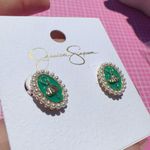 Jessica Simpson Earrings gold tone pearls around green ballerina stubs Photo 3