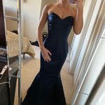 Hayley Paige Occasions Navy Blue Satin Dress Photo 7