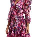 Tanya Taylor  Sasha Pink Floral Puff-Sleeve A-Line Wrap Mini Party Dress Size 4 Photo 1