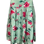 EXPRESS Skirt Women 6 Green Pink Floral Design Studio A-Line Skirt Silk Colorful Photo 0