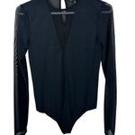 Intermix  Bodysuit Womens Small Black V-Neck Sheer Mesh Long Sleeves Photo 0