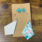 Unicorn Studs Floral Dangle Earrings Set Teal‎ Blue Photo 2