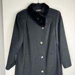 Vtg ALORNA 100% Wool Long Fur Collar Jacket Overcoat Black Size L Photo 2