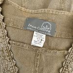 Inca Cottons Peru Large Washed Tan Embroidered Button Up 3/4 Sleeve V-neck Top Photo 2