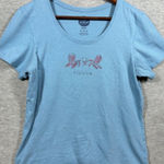 Life is Good Life Is Good Womens Blue T-Shirt "I Like It Here" Graphic Adirondack Chair M Photo 0