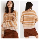 Madewell  Space-Dyed Staley V-Neck Pullover Sweater Size Large Yellow Stripe Photo 1