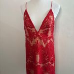 Free People  Red Night Shimmers Lace Mini Dress‎ Sequin Deep V-Neck Party Size 8 Photo 2