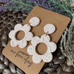 Large Textured Flower Clay Earrings in Cream Photo 2