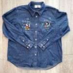 Disney Mickey Denim Sparkle Tis The Season Christmas Button Up Shirt Blue Size M Photo 0