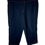 Nike Navy Blue Yellow Trim Elastic Waist Cropped High Rise Track Pants Size L Photo 0