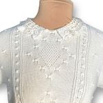 Vintage 90s Cream Knit Sweater Crochet Lace Peter Pan Collar Made in USA Cottage White Size M Photo 1