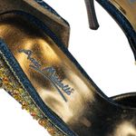 Anne Michelle FUEL57 Embroidered Denim Gold Beaded Heels Womens 6 Vtg Glam Pumps Photo 3