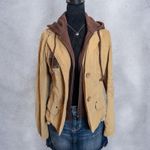 Vintage Y2K Garment Touch Corduroy Patchwork Brown Tan Hoodie Jacket Medium Photo 2