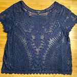 EXPRESS  Women’s Pullover Navy Blue Mesh lace short sleeve Babydoll Shirt|Size:S Photo 15