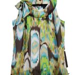 Petite Sophisticate  Green and Brown Patterned Blouse With Bow-Euc- Medium Photo 0