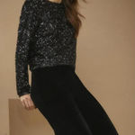 Oasis  Black Textured Sequin Long Sleeve Top - Size - XS Photo 0