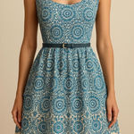 Nine West  Blue and Cream Patterned Dress
Women size 8 tea dress Photo 0