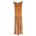 MABLE Strapless Smocked Knot Front Side Slit Maxi Dress Orange Photo 5