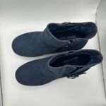 Skechers Women's Navy Suede Wedge Ankle Boots Memory Foam Side Zip Buckle 7.5 Photo 3