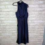 Lulus One Shoulder Halter Neck Satin Dress Navy Size XL Blue Photo 4