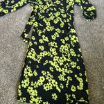 Topshop  Women’s Floral Wrap Long  Dress - Black/Bright Lime Green Sz 4 Photo 8