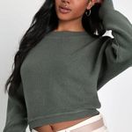 Lulus Fireside Flirt Dark Sage Green Ribbed Sweater Photo 0