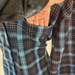 Pam & Gela  Blue Tartan Belted Flannel Button Down Shirt Photo 6