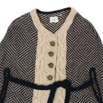 Anthropologie HWR Wool Blend Cable Knit Cape Cardigan Navy Ivory Jacket S/M Photo 5