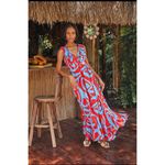 Sugar Lips Ohana Bayla Deep V Maxi Dress Women's Size Large 100% Rayon Red, Blue Photo 1