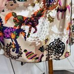 Mystery Mexican Print Smocked Top Bell Sleeve Tunic Shirt Tan‎ Multi Medium Tan Photo 6