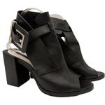 ZARA  Women's Black Leather Open Toe Ankle Buckle Heels Size 37 / 6.5 Photo 0