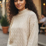 Vintage Wainscott Cream Cable Knit Mock Neck Cotton Sweater Size S Gilmore Girls Photo 0