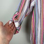 Chico's ‎ Top Women 2 US L Multi Metallic Threads Striped V-Neck Blouse Preppy Photo 4