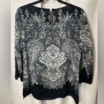 Rose + Olive  Size L Paisley Print Blouse Tunic Top 3/4 Sleeve Back Zip Side Slit Photo 1