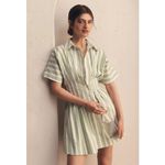 Anthropologie The Rhea Mini Shirt Dress by Exquise Large Green Bone Stripe Sz S Photo 2