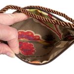 Women's brown orange tan zippered wristlet pouch clutch bag rope wrist strap Photo 2