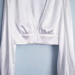 White Fox Boutique Whitefox Cassia Satin White Longsleeve Crop Top Photo 3