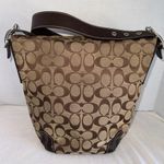 Coach Vintage Duffle Signature Jacquard Leather Canvas Brown Tan Hobo Bag Purse Photo 0