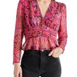 Steve Madden Azura Top Long Sleeve Floral Metallic Crepe Blouse Pink NWT Medium Photo 0