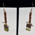 Gold Tone Beaded Tassel Earth Tone Rectangular Charm Boho Earrings Photo 0