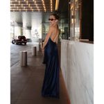 Reformation Jeany Navy Silk Dress Photo 5